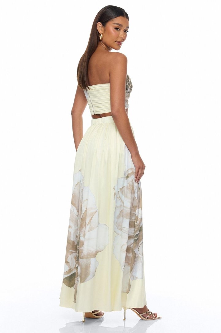 Gianna Pleated Satin Skirt Set - Yellow/combo