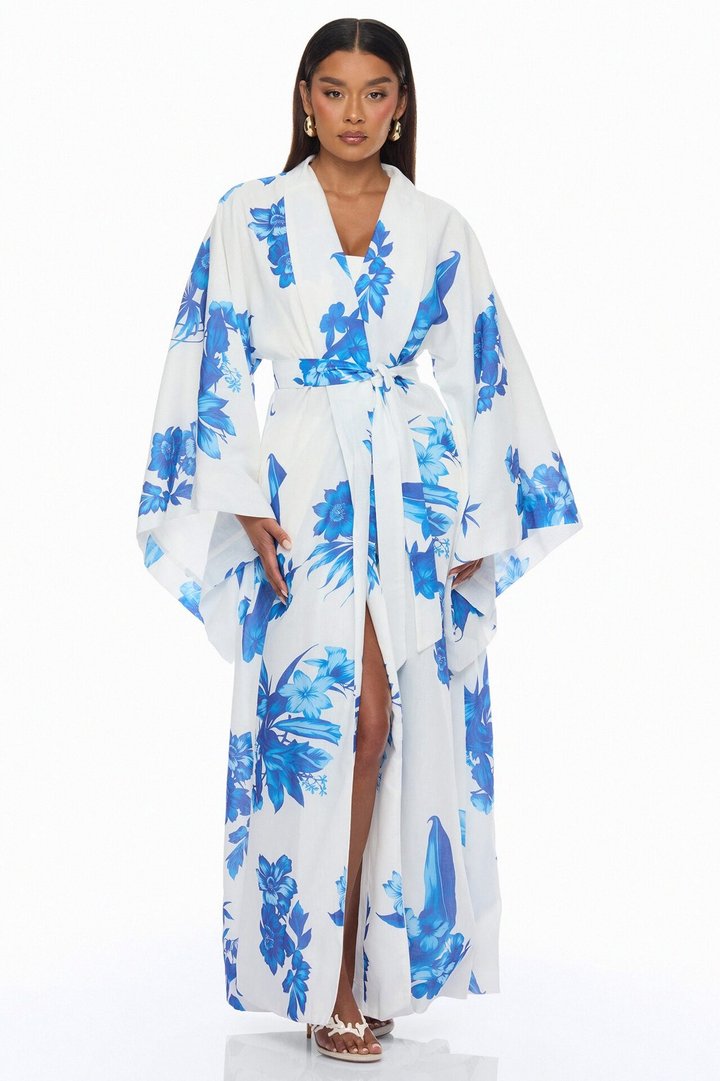 In The Cabana Kimono Maxi Dress - Blue/combo