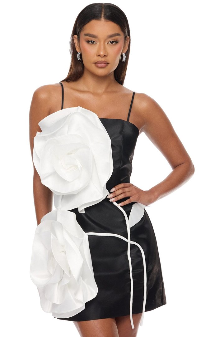 Gianna Floral Applique Mini Dress - Black/White