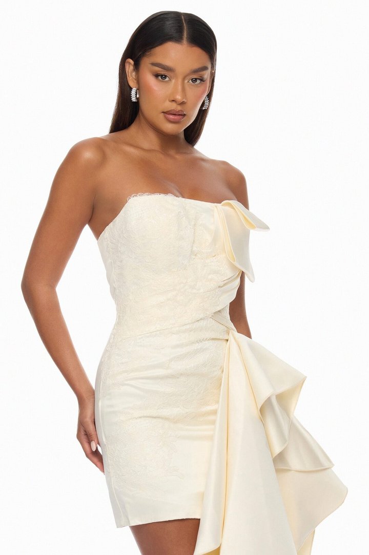 Total Drama Ruffle Drape Mini Dress - Cream