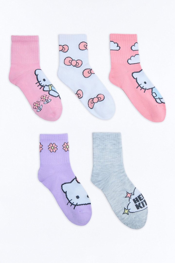 Mini Hello Kitty Lovely Day Crew Socks 5 Pack - Pink/combo