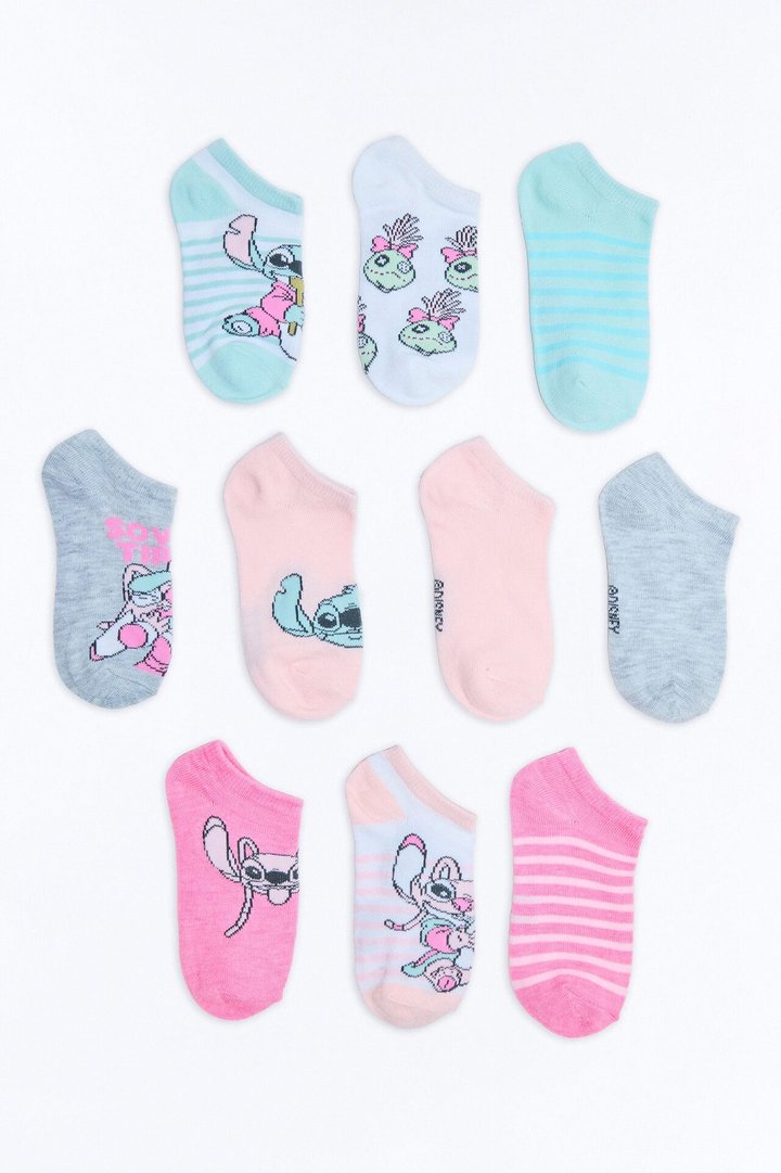 Mini Stitch and Friends No Show Socks 10 Pack - Blue/combo