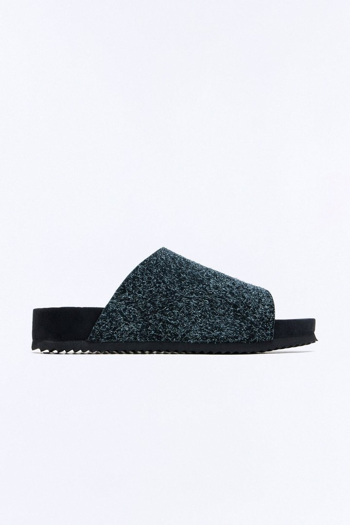 Genuine Suede Textured Slip On Slide - Black