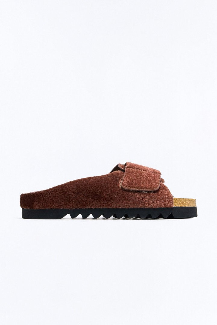 Faux Pony Hair Chunky Ridge Slide - Brown