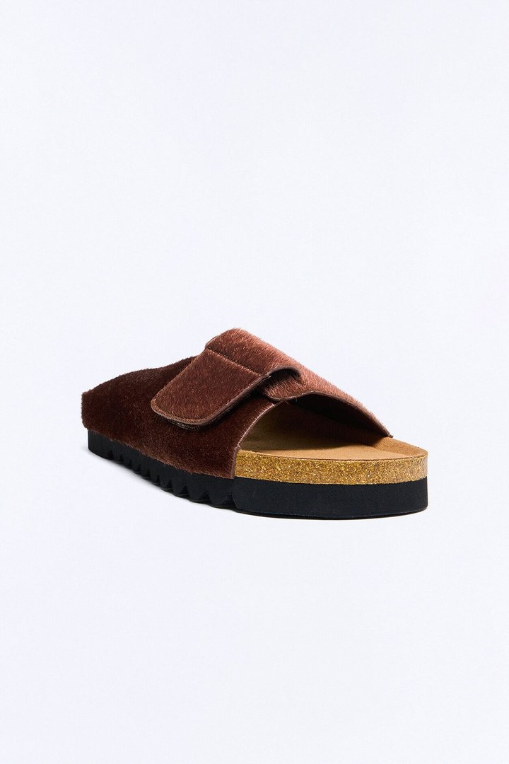 Faux Pony Hair Chunky Ridge Slide - Brown