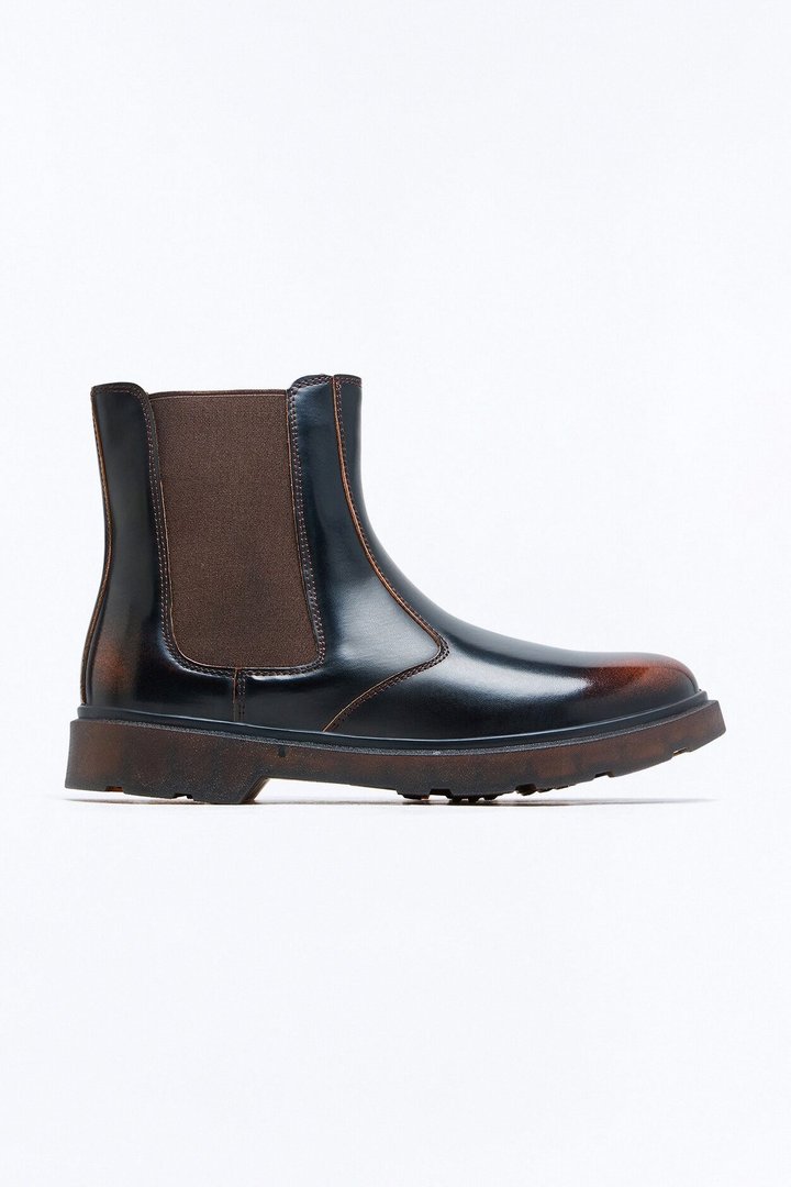 Burnished Faux Leather Chelsea Boot - Brown