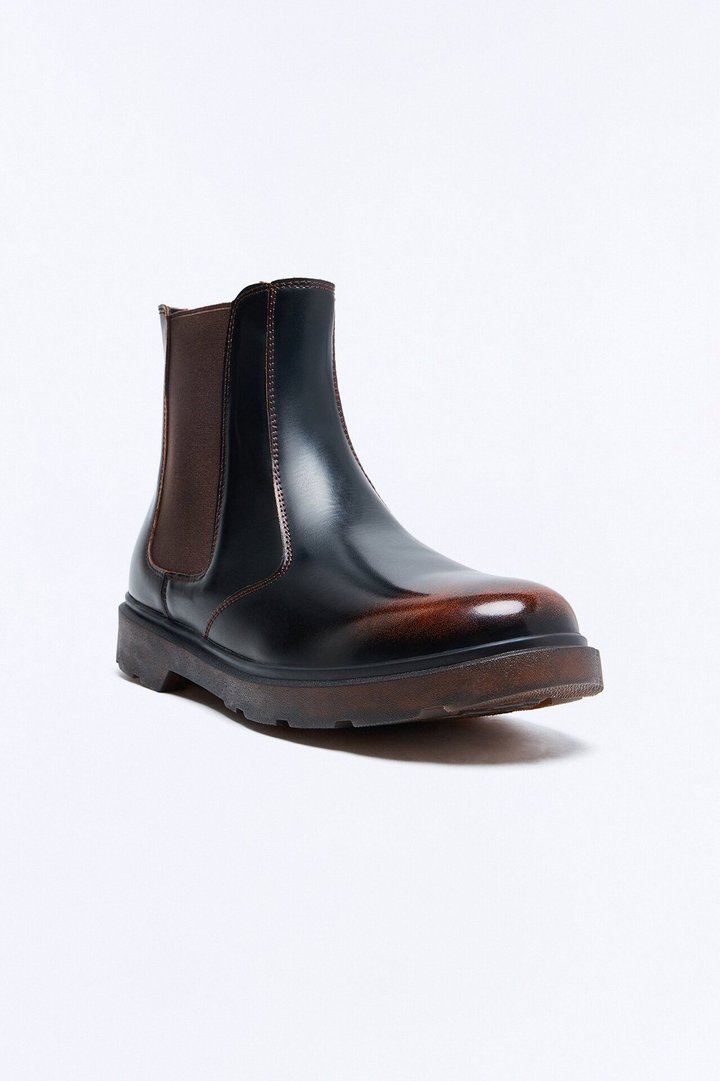 Burnished Faux Leather Chelsea Boot - Brown