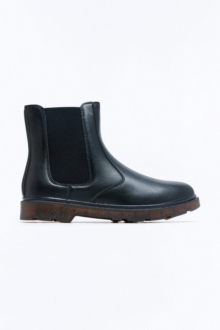 Burnished Faux Leather Chelsea Boot - Black