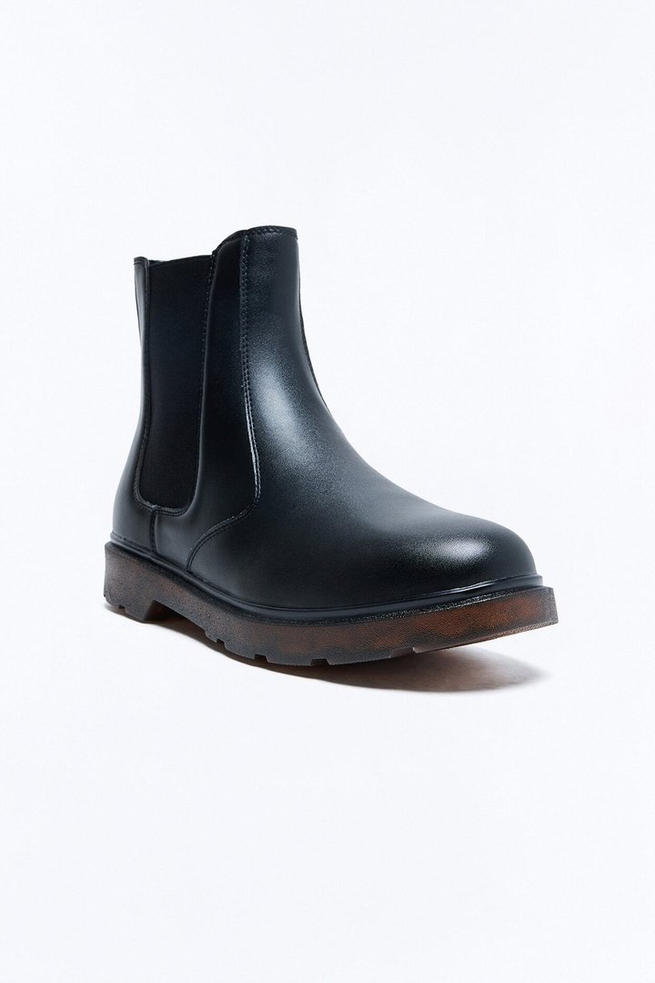 Burnished Faux Leather Chelsea Boot - Black