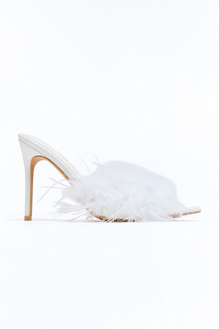 Melani Feather Trim Heels - White
