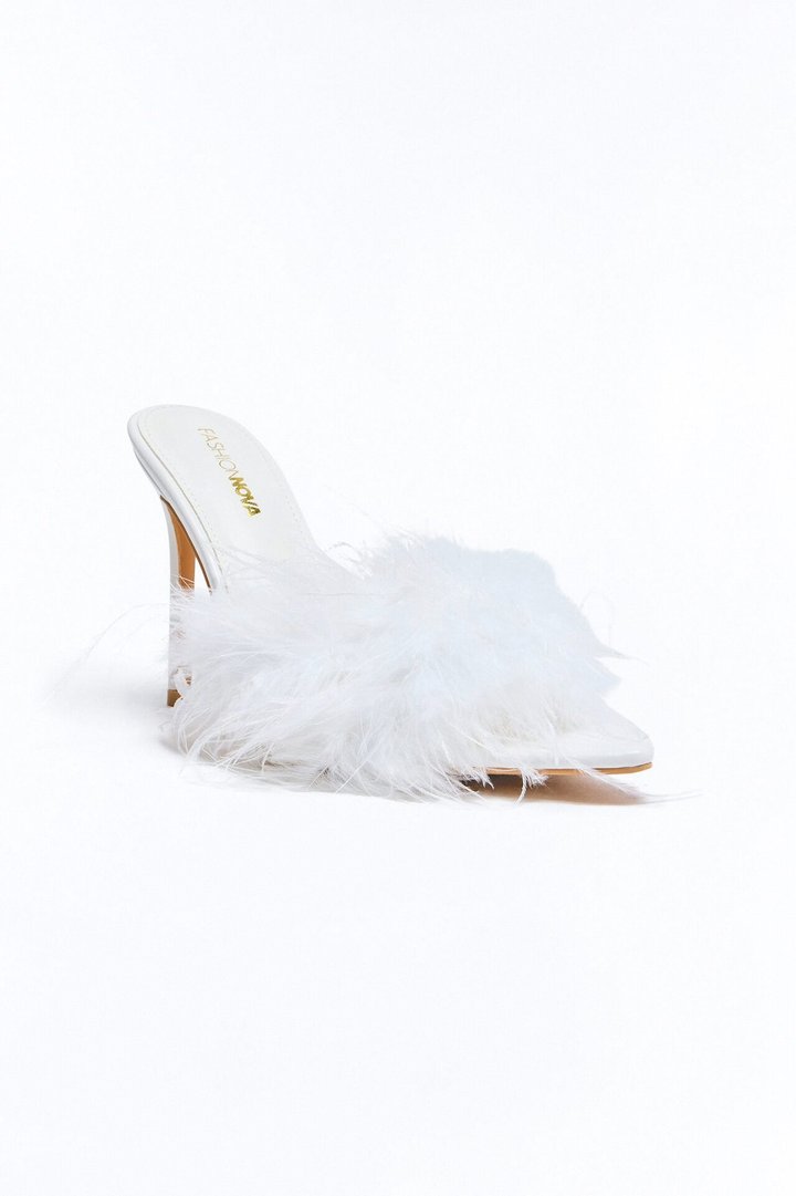 Melani Feather Trim Heels - White