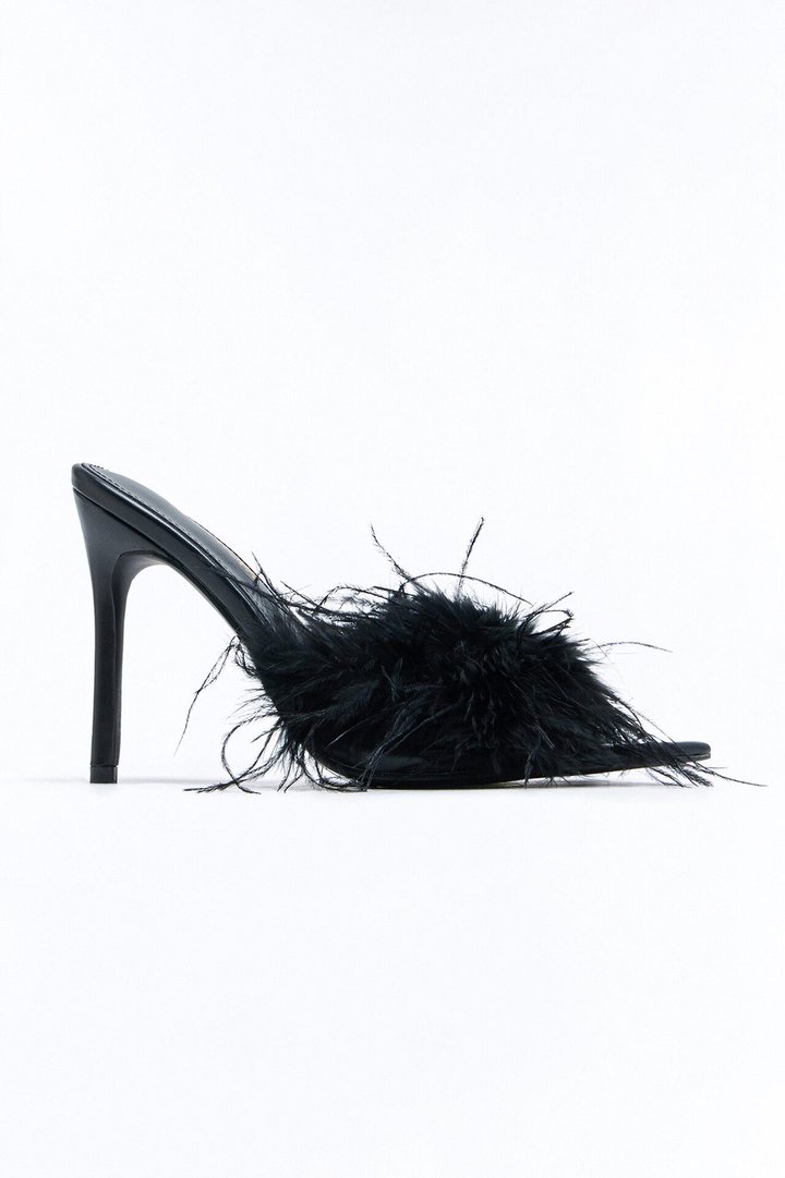 Melani Feather Trim Heels - Black