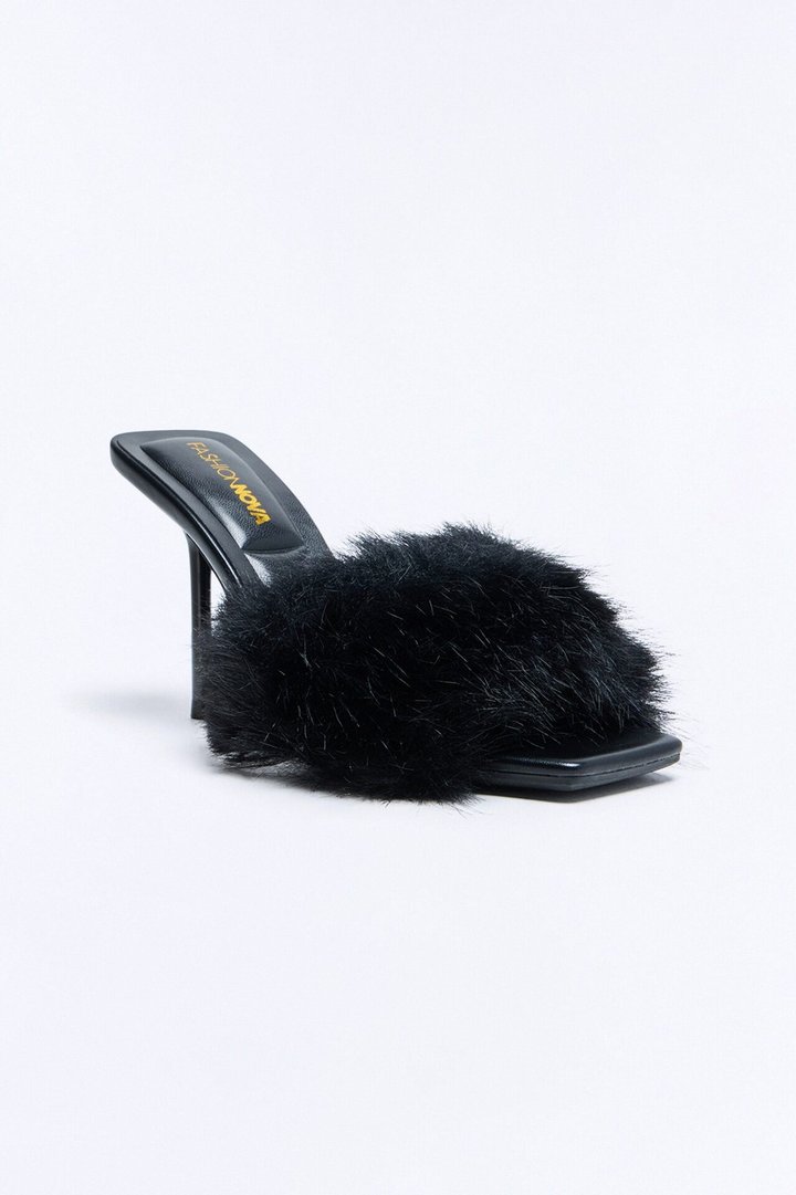 Margaret Fur Trim Heels - Black
