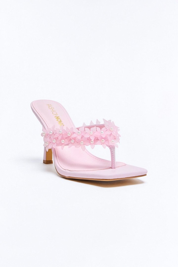 Spring Social Flower Thong Heels - Pink