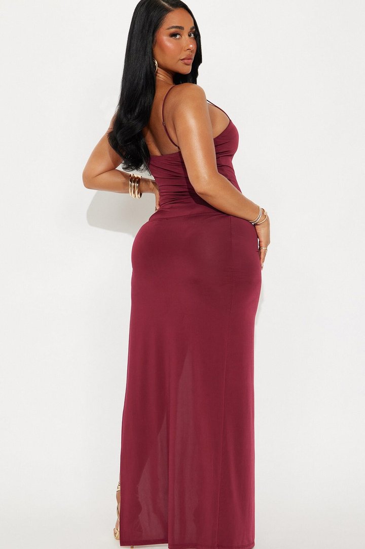 Hot Girl Energy Bodysuit Maxi Skirt Set - Burgundy