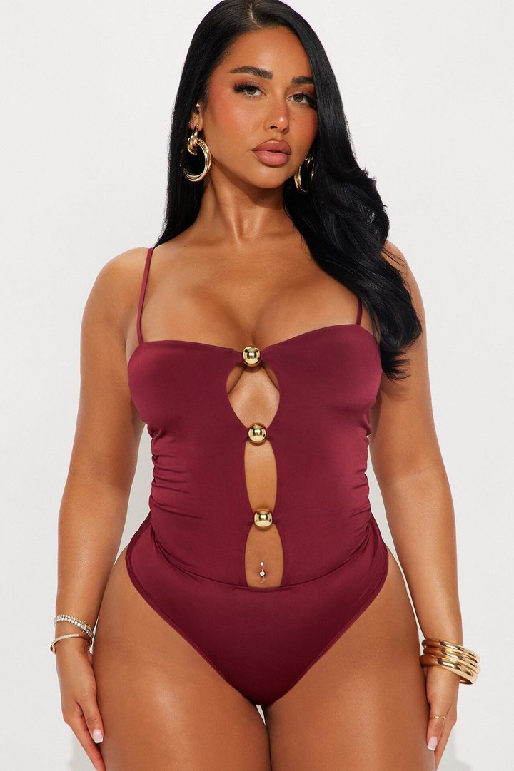 Hot Girl Energy Bodysuit Maxi Skirt Set - Burgundy