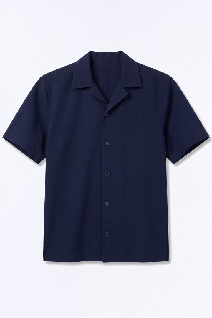 Modern Essential Sleeve Cuban Collar Button Down - Navy
