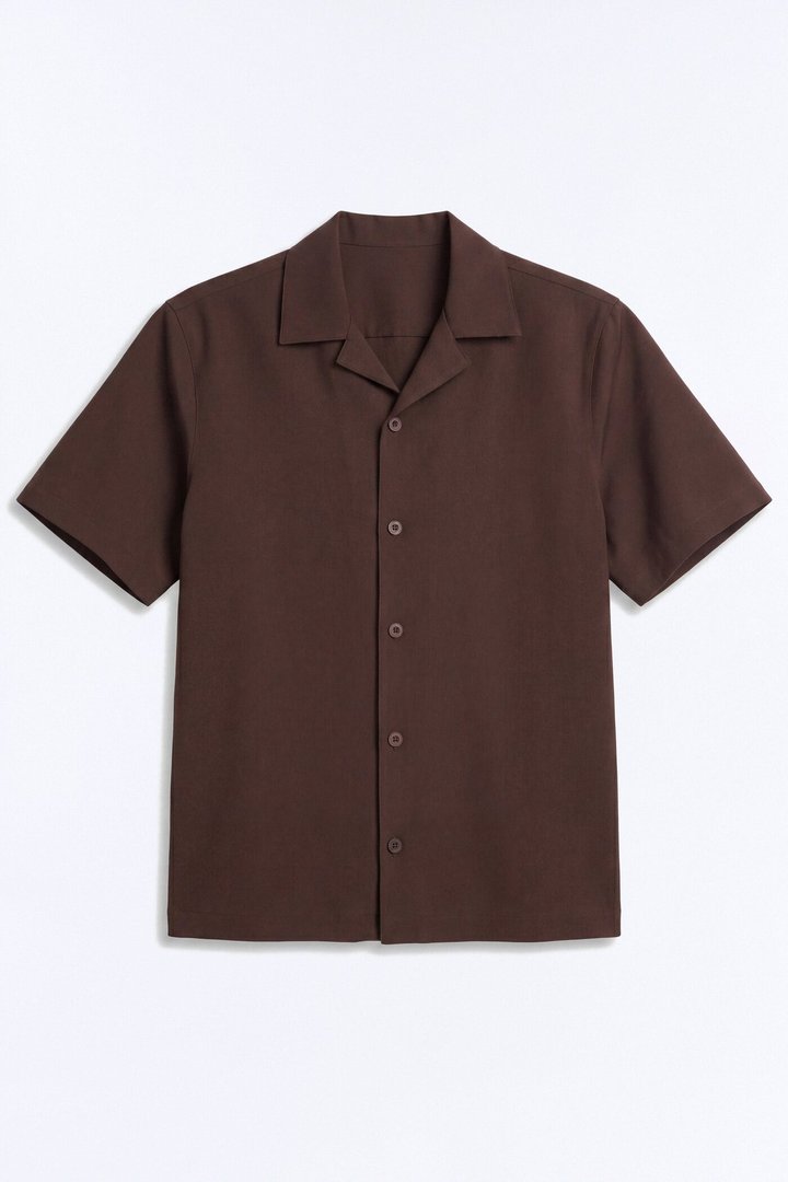 Modern Essential Sleeve Cuban Collar Button Down - Chocolate