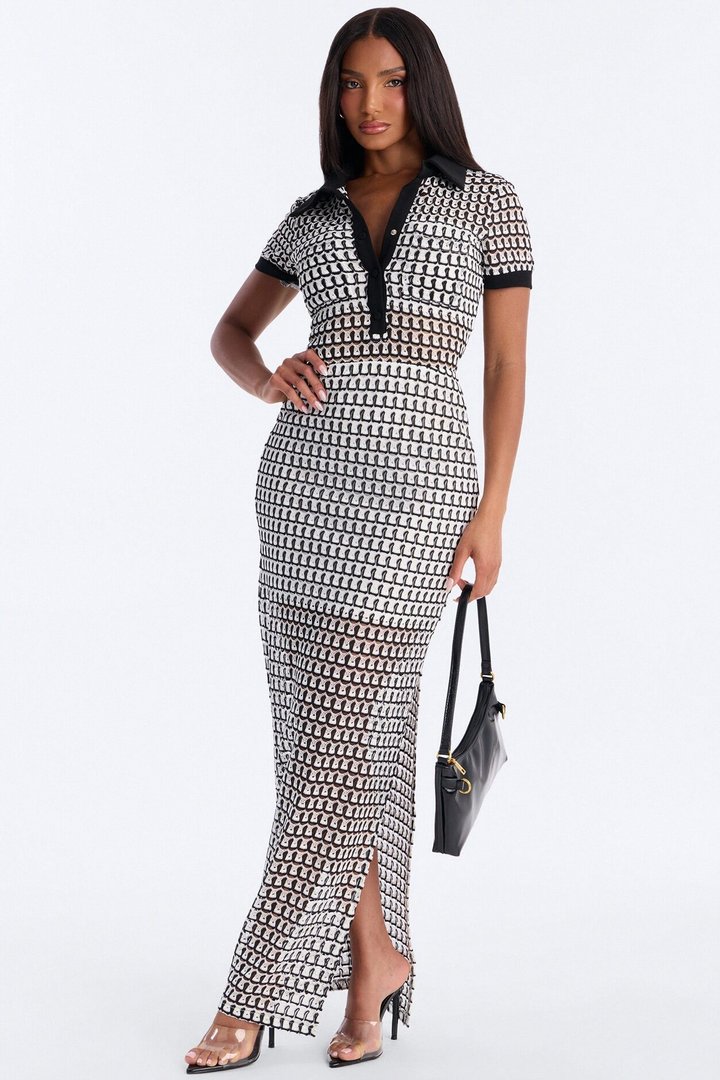 By The Palms Crochet Maxi Dress - Black/White
