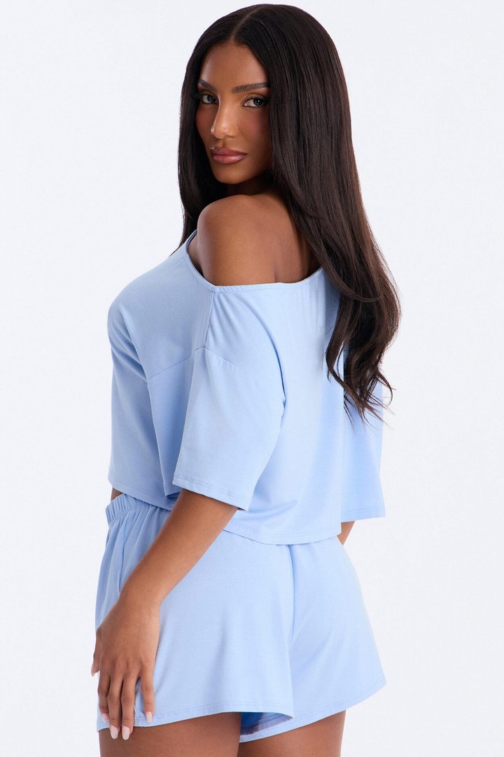 Bailey Off Shoulder Short Set - Light Blue