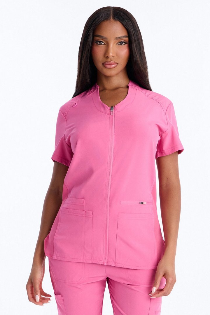 Vital 4 Way Stretch Front Zip Jogger Scrub Set - Hot Pink