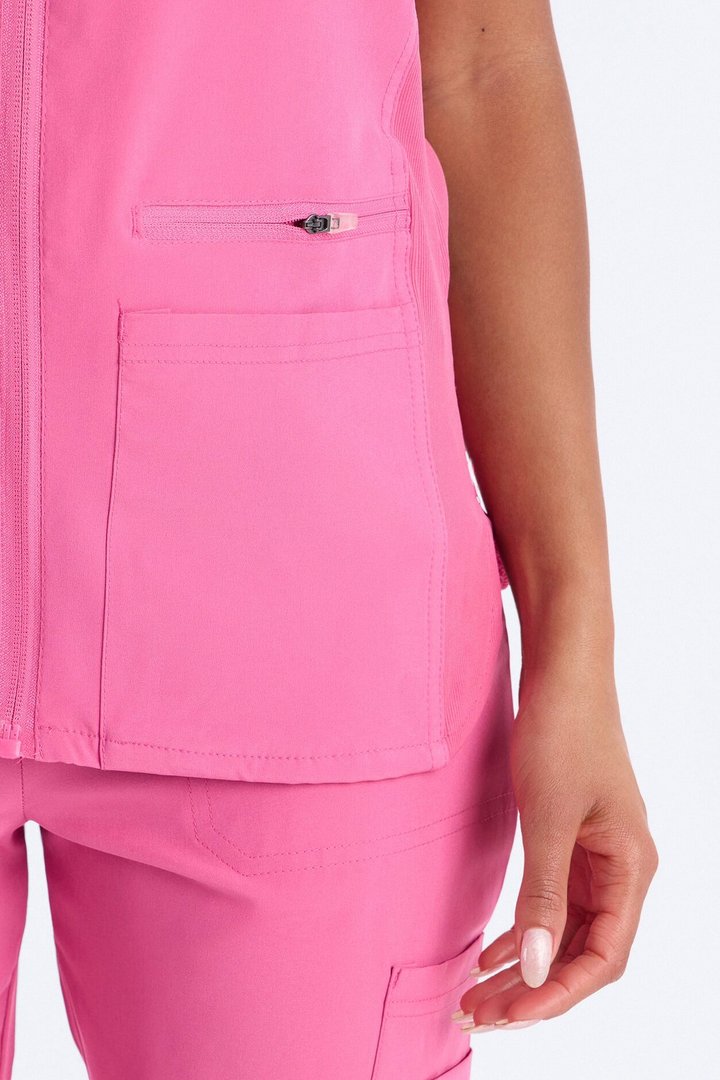 Vital 4 Way Stretch Front Zip Jogger Scrub Set - Hot Pink