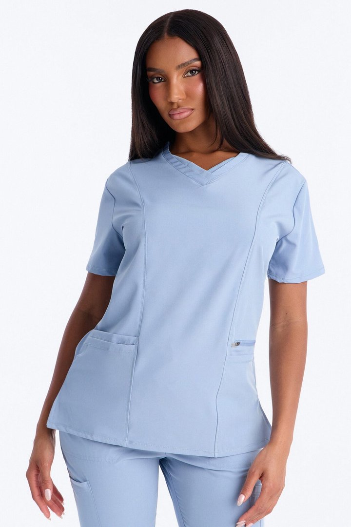 Clinical 4 Way Stretch Pocket Back Knit Jogger Scrub Set - Dusty Blue