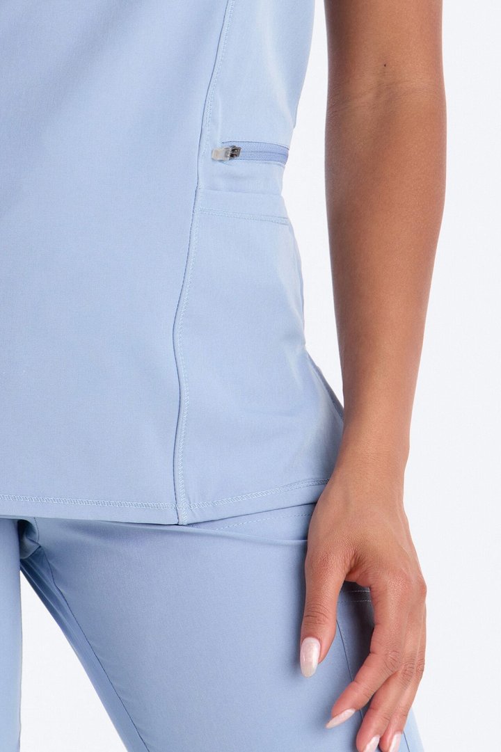 Clinical 4 Way Stretch Pocket Back Knit Jogger Scrub Set - Dusty Blue