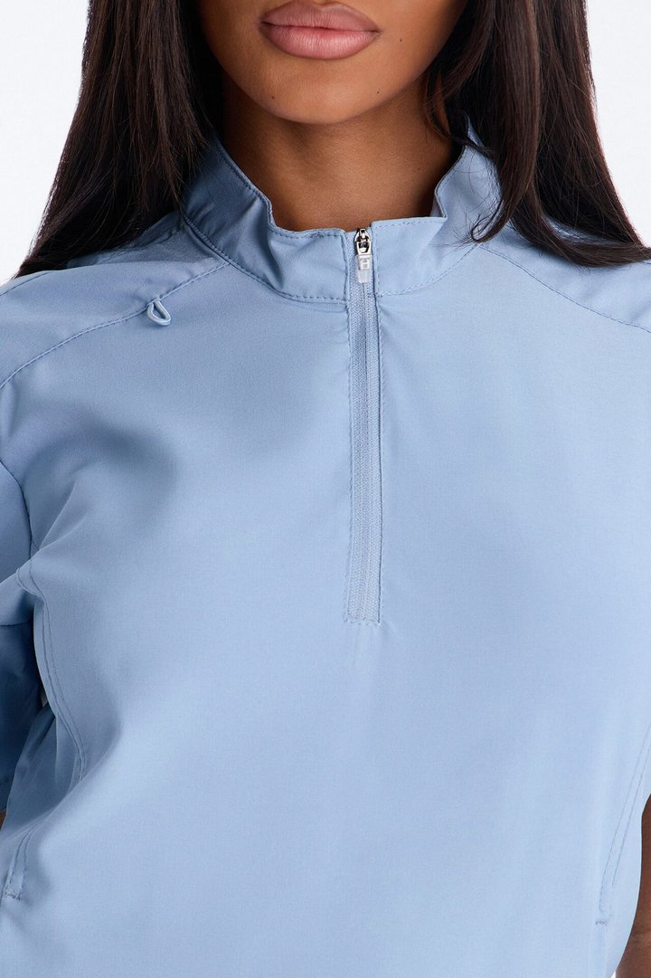 Elite 4 Way Stretch Zip Collar Open Leg Slit Scrub Set - Dusty Blue