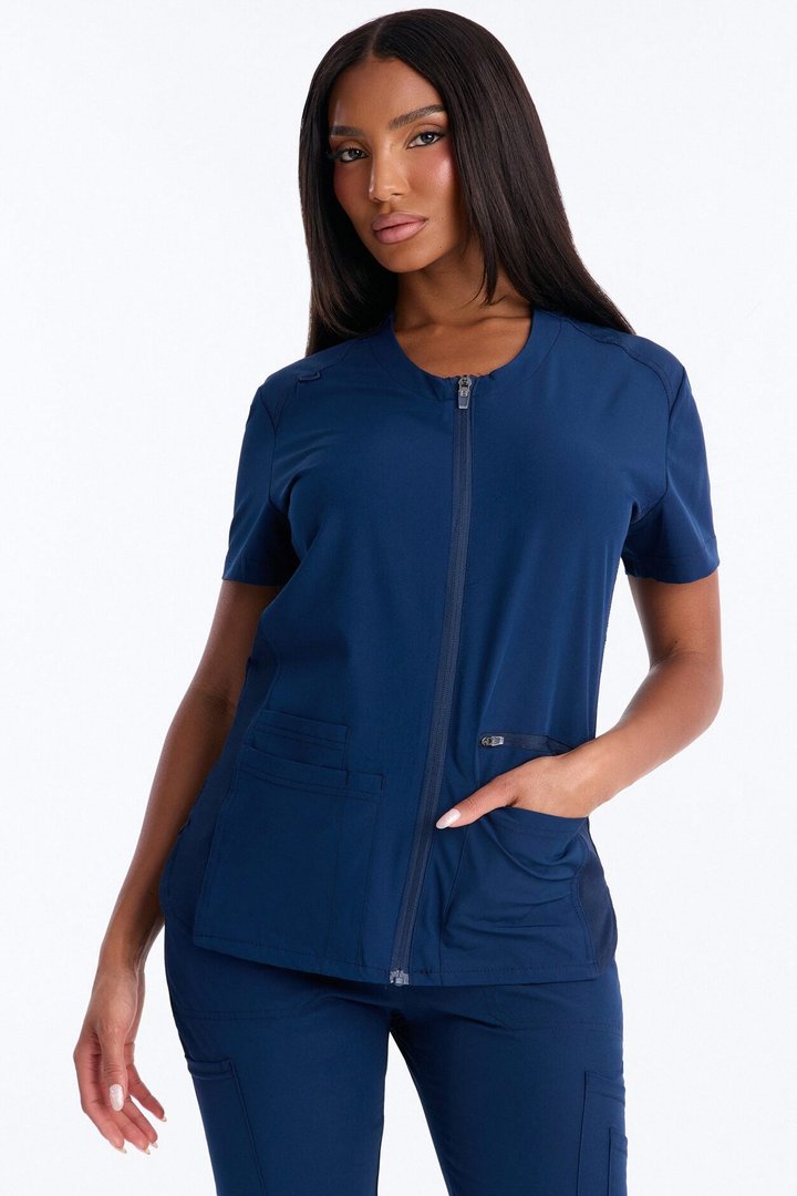 Vital 4 Way Stretch Front Zip Jogger Scrub Set - Navy