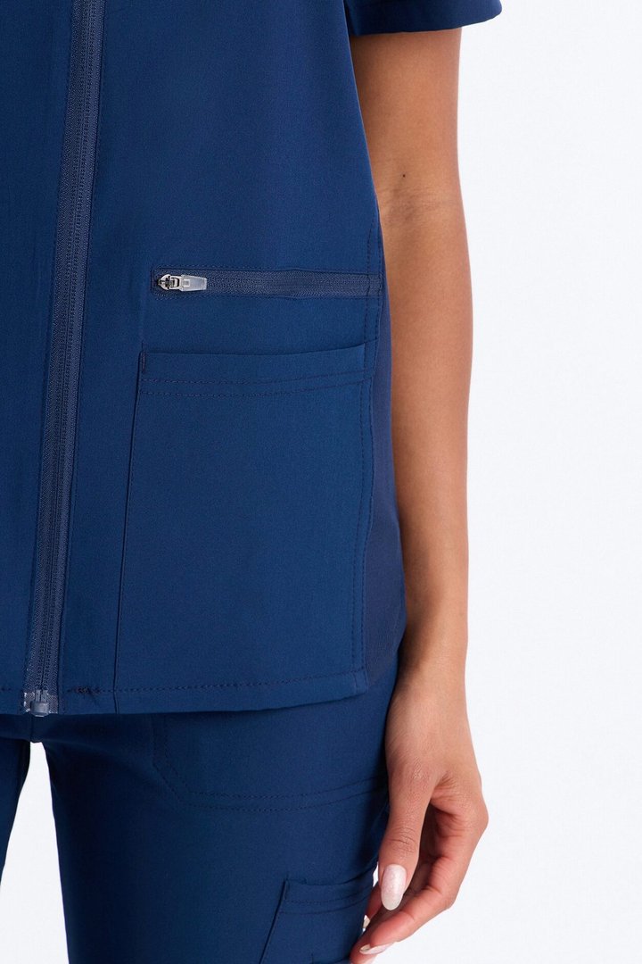 Vital 4 Way Stretch Front Zip Jogger Scrub Set - Navy