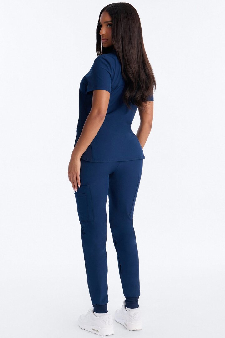 Vital 4 Way Stretch Front Zip Jogger Scrub Set - Navy