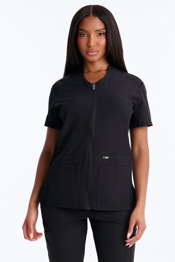 Vital 4 Way Stretch Front Zip Jogger Scrub Set - Black