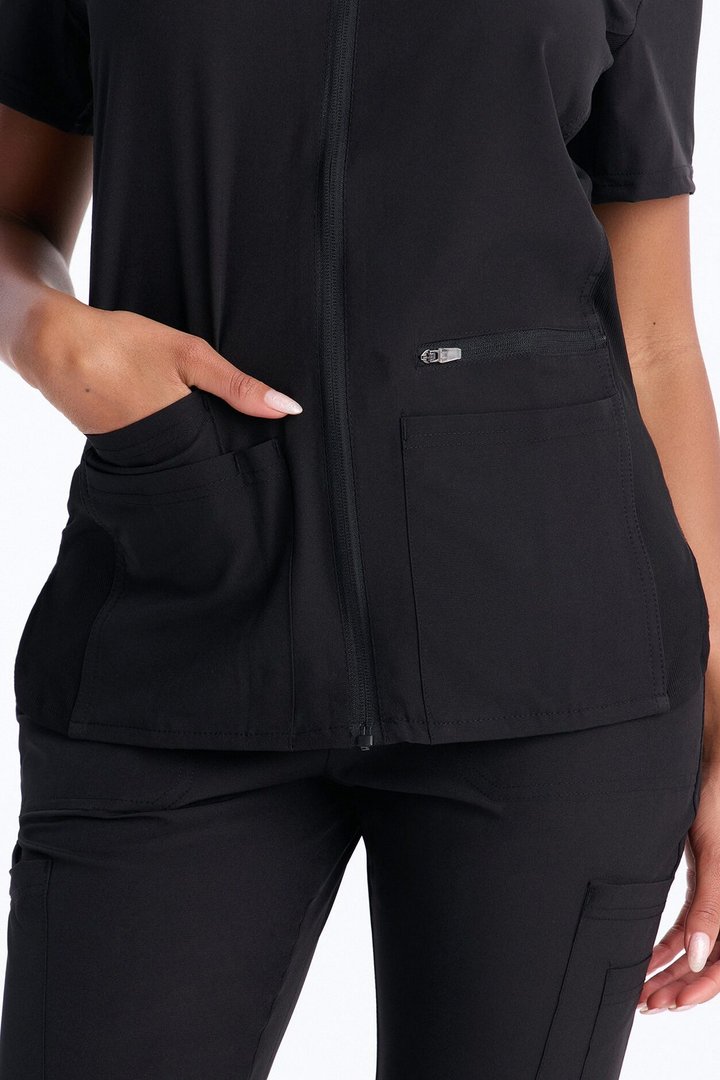 Vital 4 Way Stretch Front Zip Jogger Scrub Set - Black