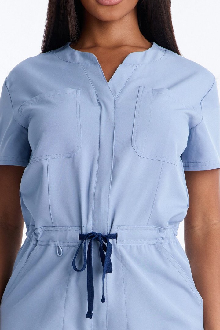 Prime Care Belted Uniform Scrub Jumpsuit - Dusty Blue