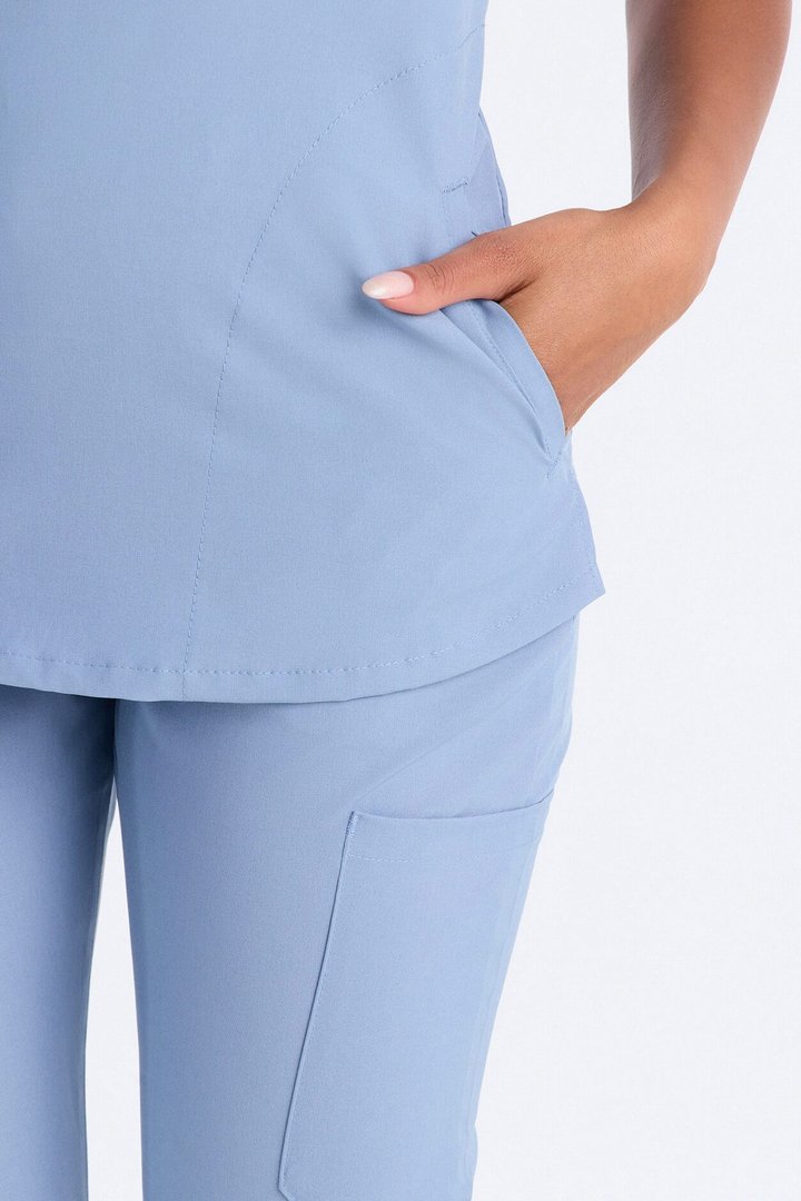 It's Go Time Collared Open Leg Uniform Scrub Set - Dusty Blue