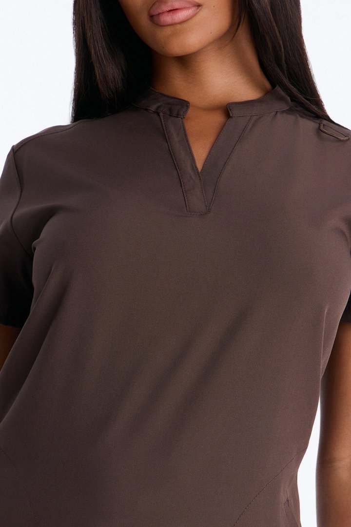 It's Go Time Collared Open Leg Uniform Scrub Set - Chocolate