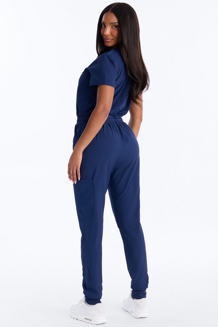 In Unison Uniform Jogger Scrub Jumpsuit With Snaps - Navy