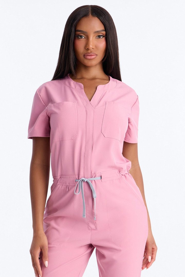Prime Care Belted Uniform Scrub Jumpsuit - Mauve