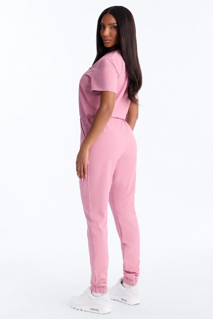 Prime Care Belted Uniform Scrub Jumpsuit - Mauve