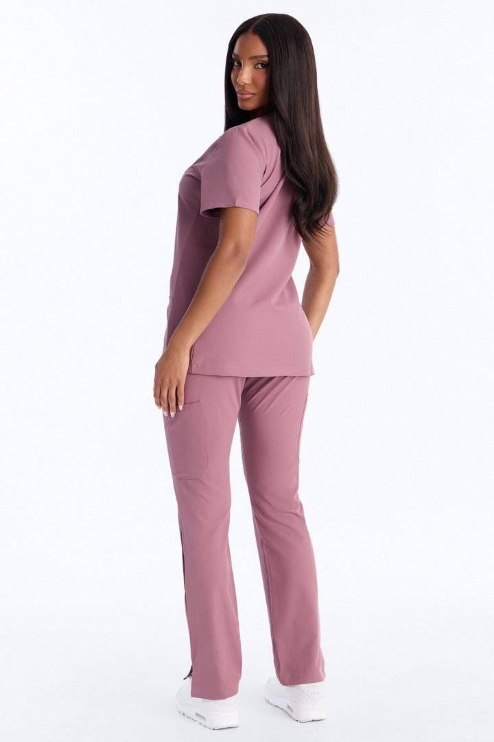 Prime Practice Sporty Open Leg Uniform Scrub Set - Mauve
