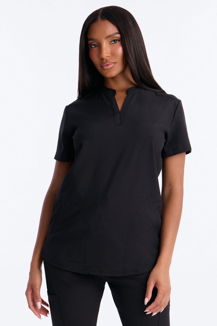 It's Go Time Collared Open Leg Uniform Scrub Set - Black