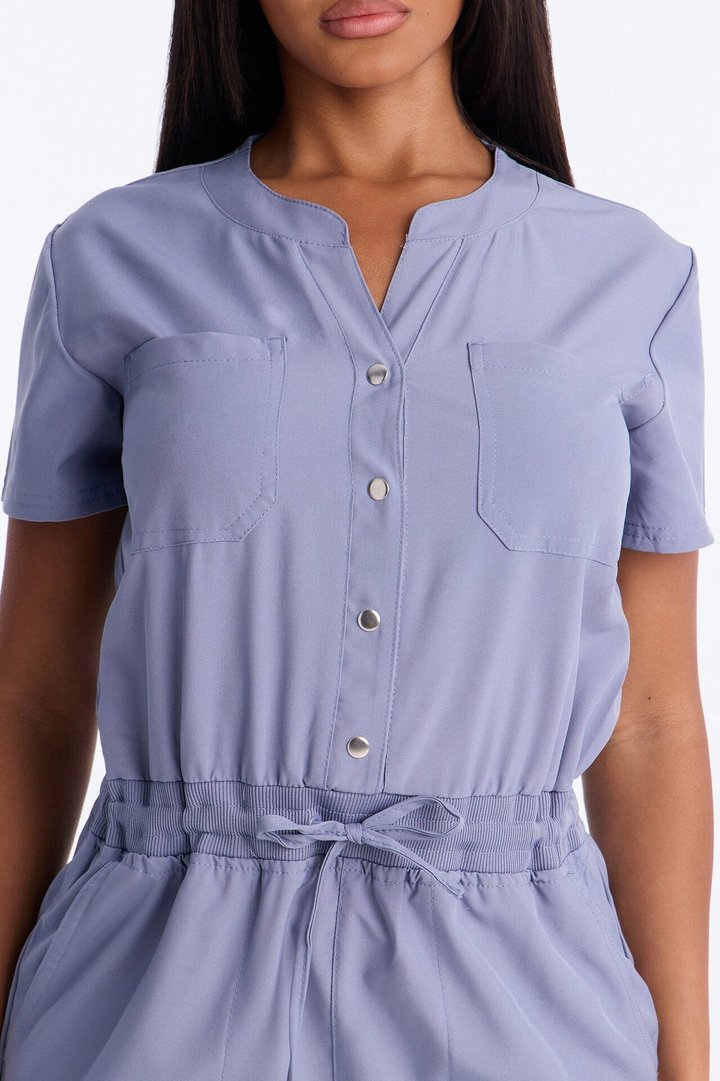 In Unison Uniform Jogger Scrub Jumpsuit With Snaps - Blue
