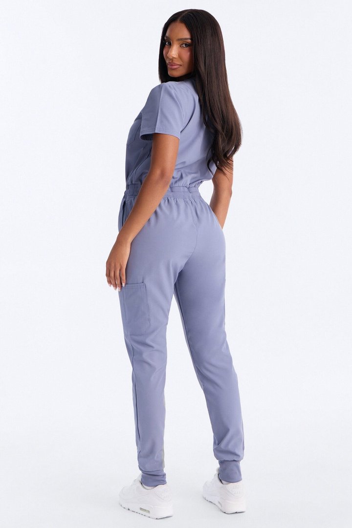 In Unison Uniform Jogger Scrub Jumpsuit With Snaps - Blue