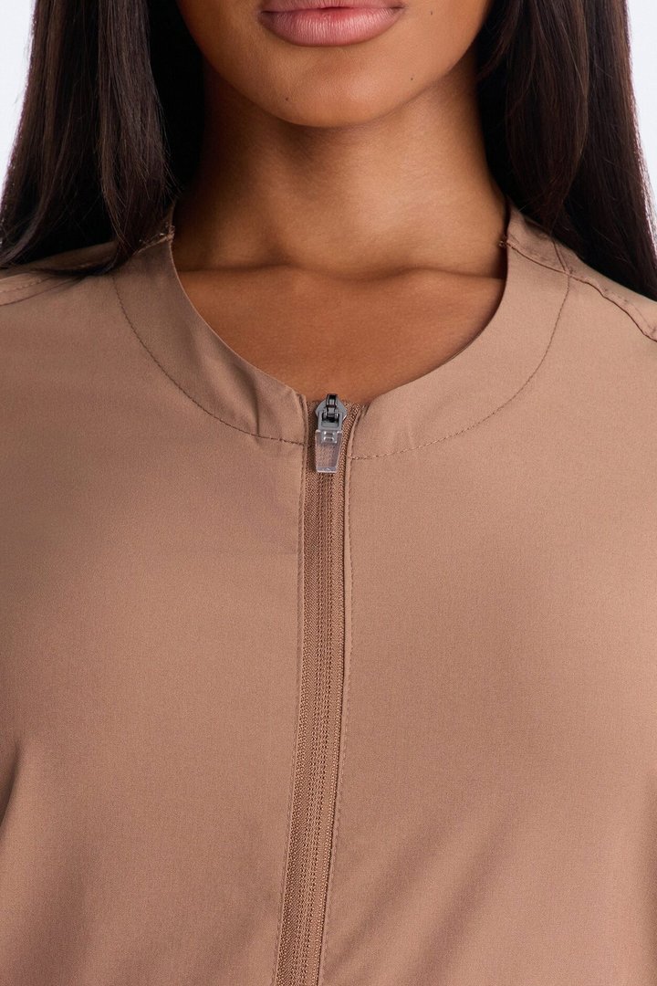 Vital 4 Way Stretch Front Zip Jogger Scrub Set - Mocha