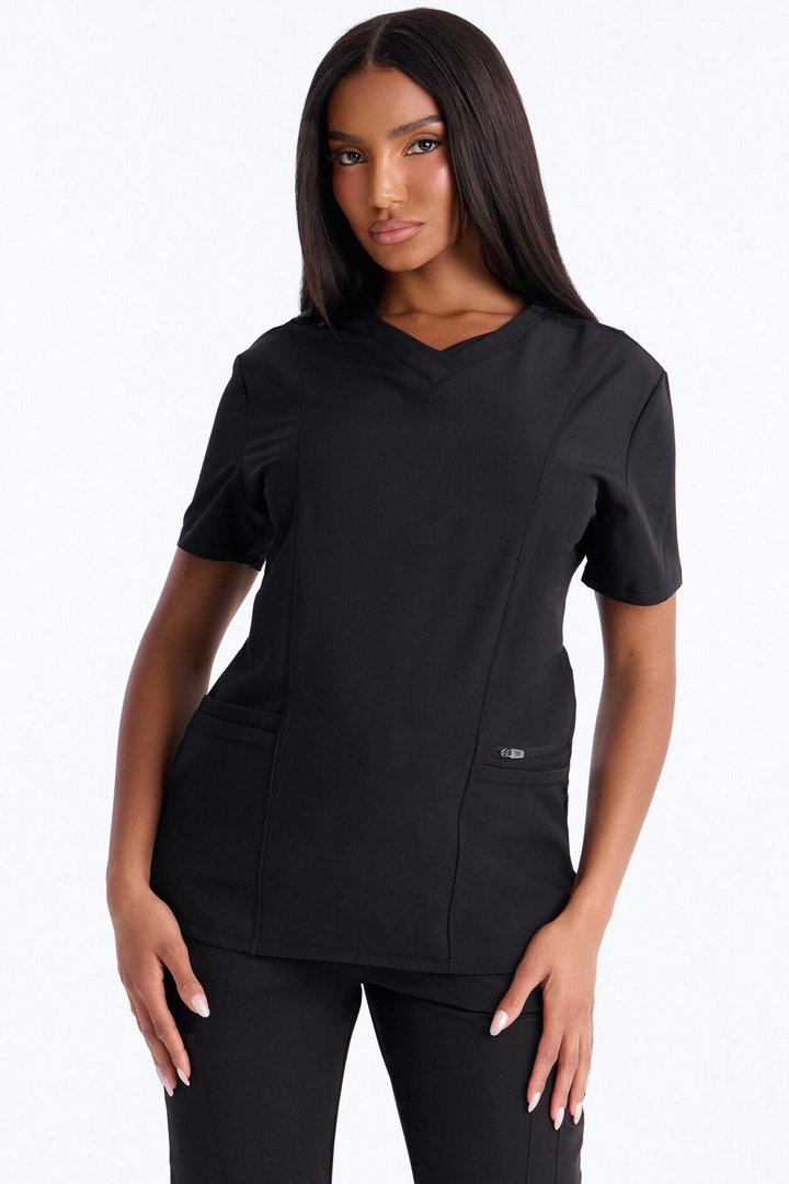 Clinical 4 Way Stretch Pocket Back Knit Jogger Scrub Set - Black