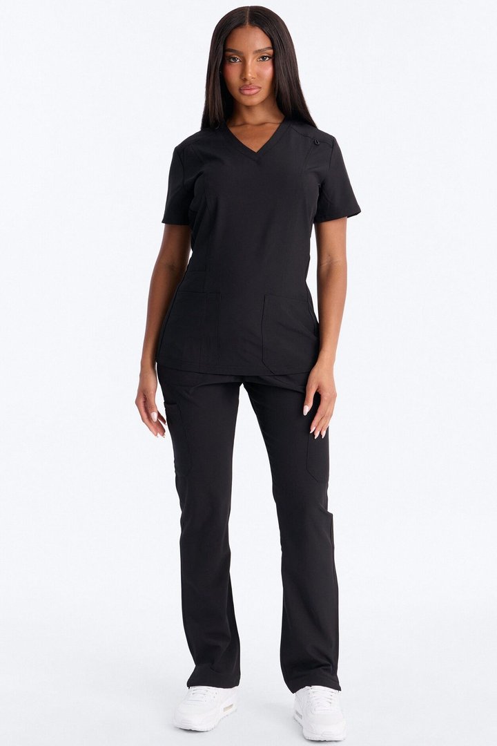 Prime Practice Sporty Open Leg Uniform Scrub Set - Black