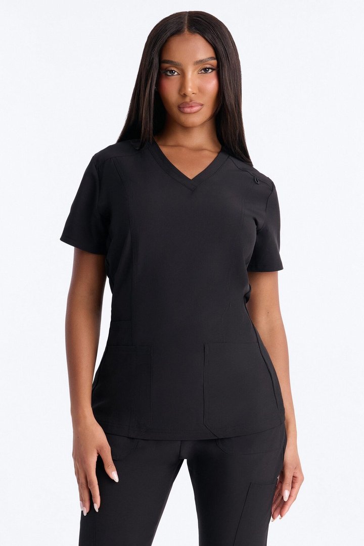Prime Practice Sporty Open Leg Uniform Scrub Set - Black