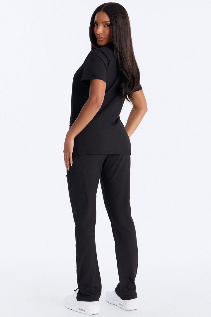 Prime Practice Sporty Open Leg Uniform Scrub Set - Black