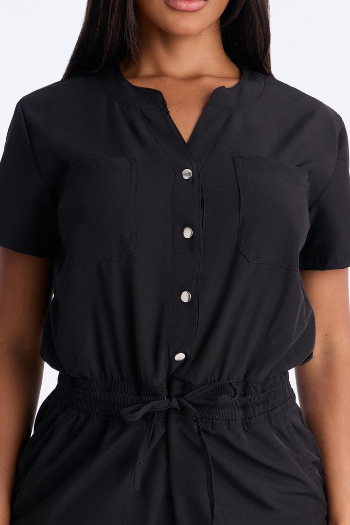 In Unison Uniform Jogger Scrub Jumpsuit With Snaps - Black